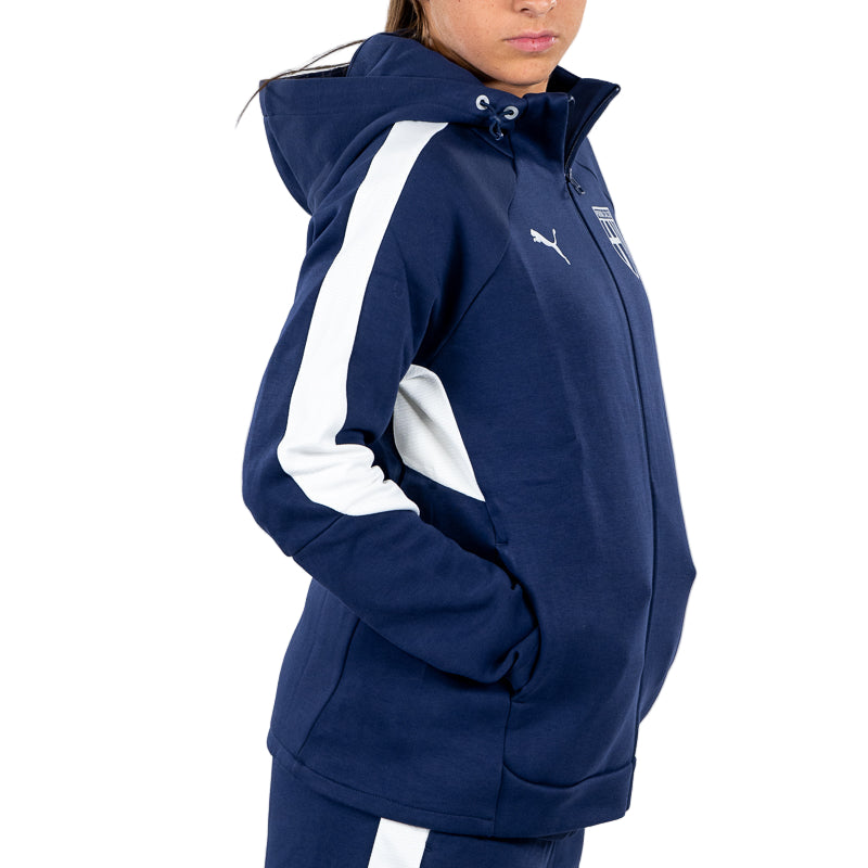 Felpa con cappuccio e zip woman blu navy , bande laterali in vita e sulle maniche, lo Parma Calcio e Puma
