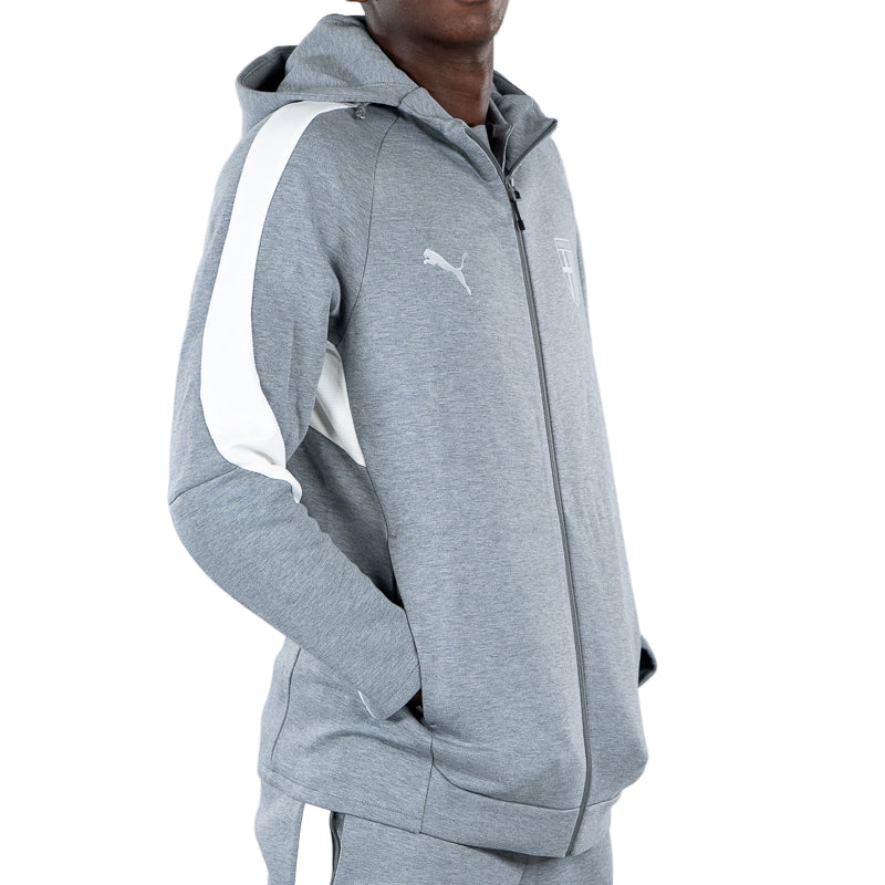 Felpa con cappuccio e zip uomo grigia, bande laterali in vita e sulle maniche, logo Parma Calcio e Puma