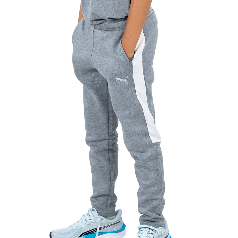 Pantalone tuta lungo grigio bambino con elastico in vita, bande laterali bianche, logo Parma Calcio e logo Puma