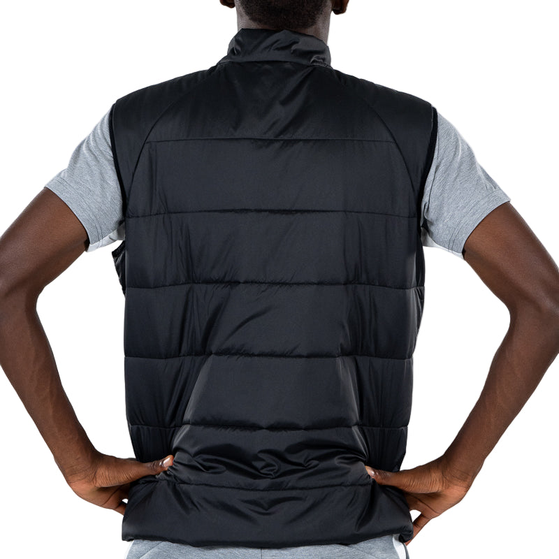 piumino smanicato nero adulto con zip, tasche laterali con cerniera, colletto, tasche interne, logo Parma Calcio e Puma