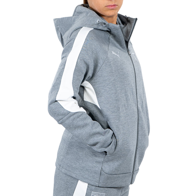 Felpa con cappuccio e zip woman, bande laterali in vita e sulle maniche, lo Parma Calcio e Puma