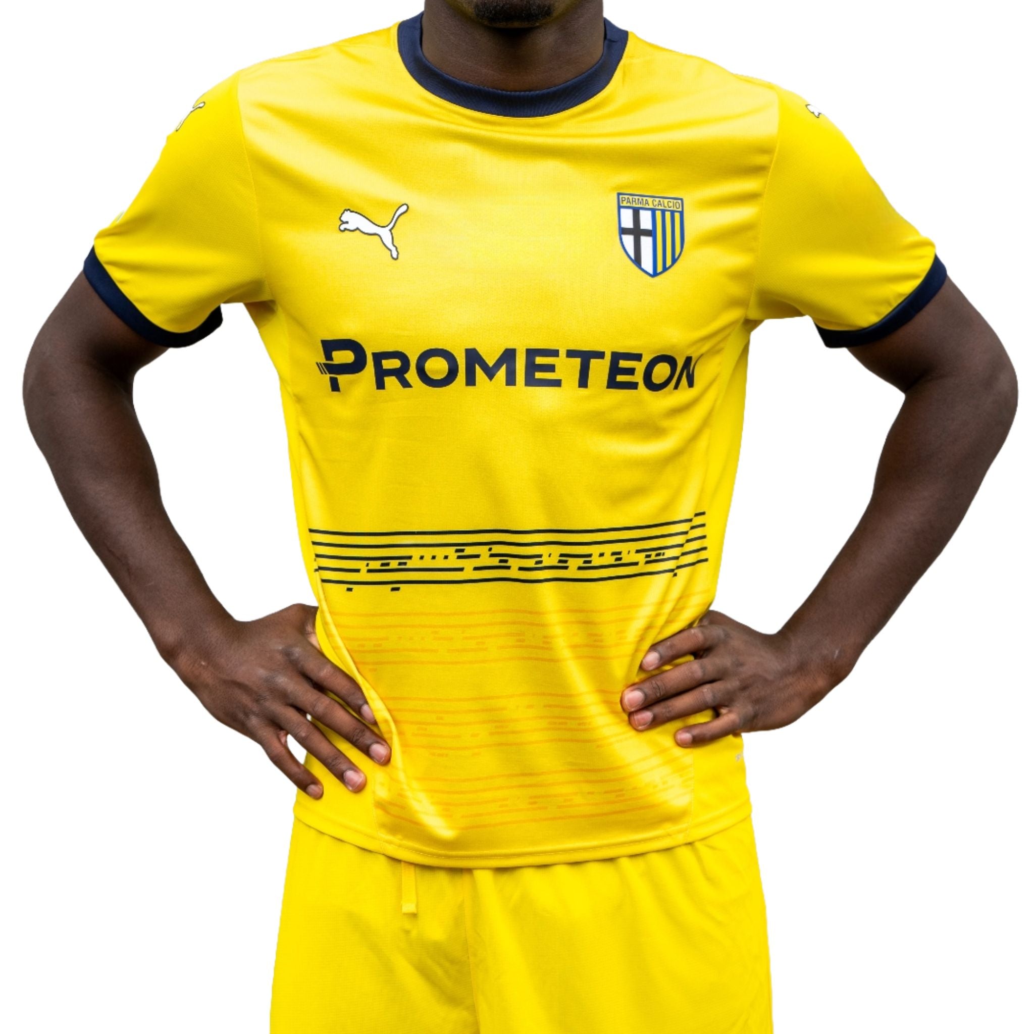 Maglia gara third, gialla con dettagli Blu navy stagione 24/25 con sponsor Prometeon prima squadra maschile