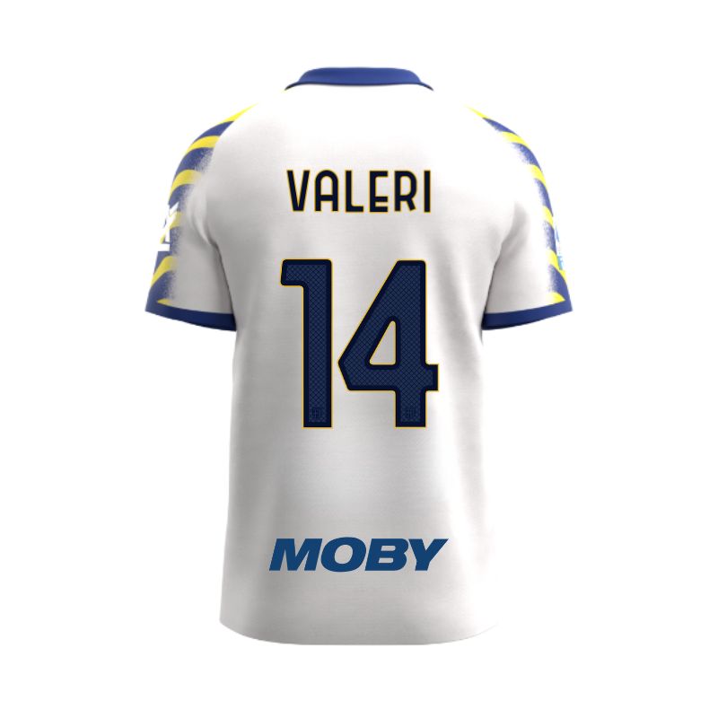 Maglia gara Junior Fourth Parma Calcio blu bande laterali giallo e blu personalizzata con nome e numero Valeri 14, sponsor e patch serie A