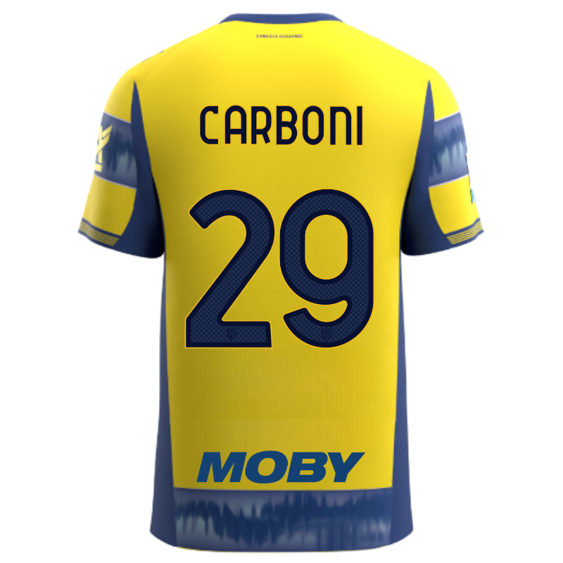 Maglia gara away adulto gialla e blu personalizzazione Carboni 29