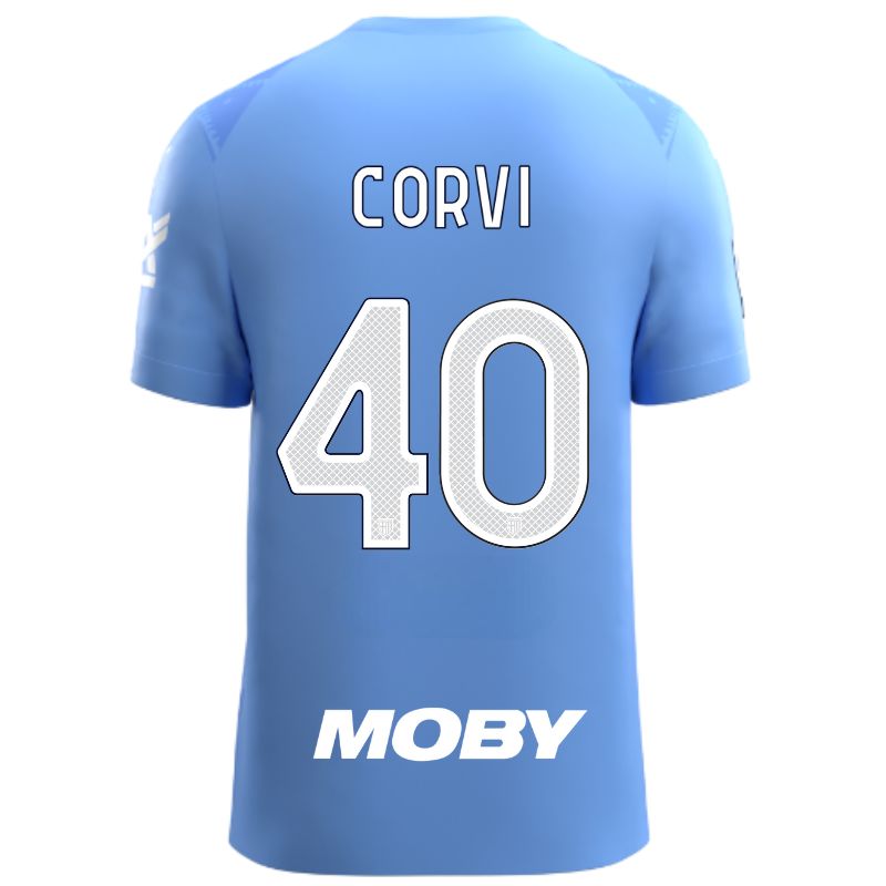 Maglia gara Parma Calcio portiere Light Blue con trama geometrica sul fronte personalizzata con nome e numero Corvi 40, sponsor e patch serie A