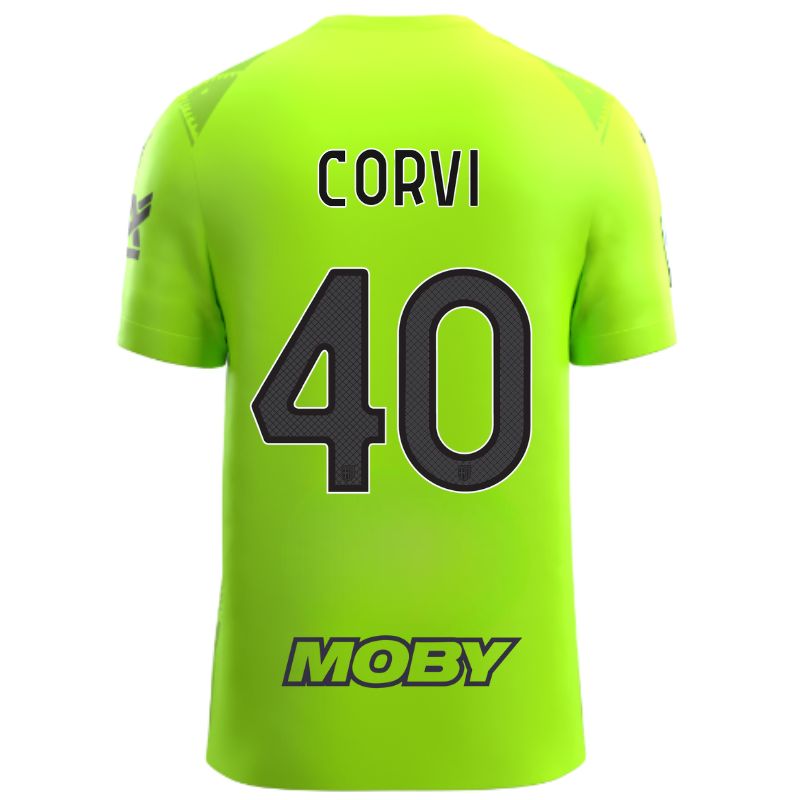 Maglia gara Parma Calcio portiere Green Glare con trama geometrica sul fronte personalizzata con nome e numero Corvi 40, sponsor e patch serie A