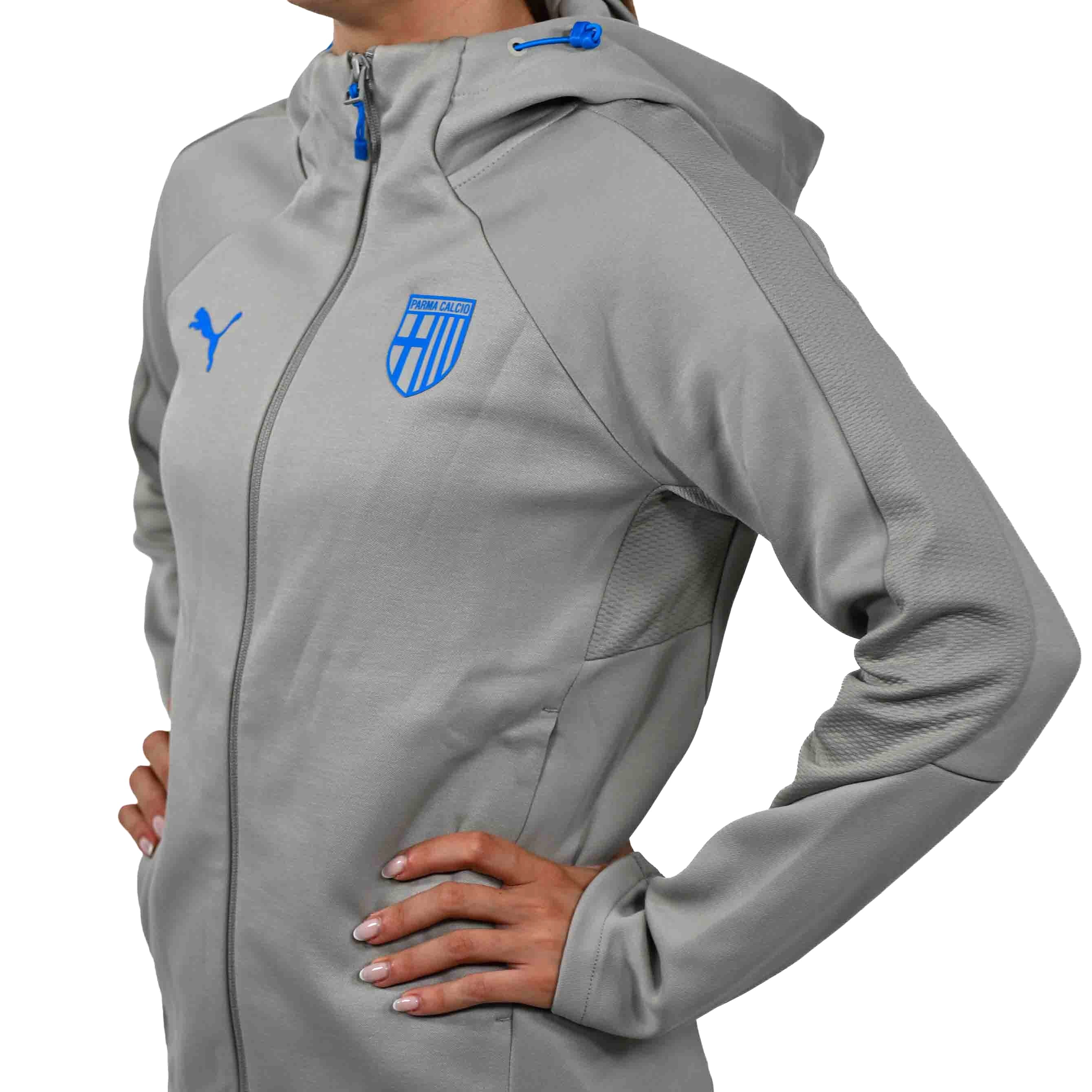 Felpa Woman Hooded Evostripe Zip Smokey Gray-Ultra Blue - Parma Calcio