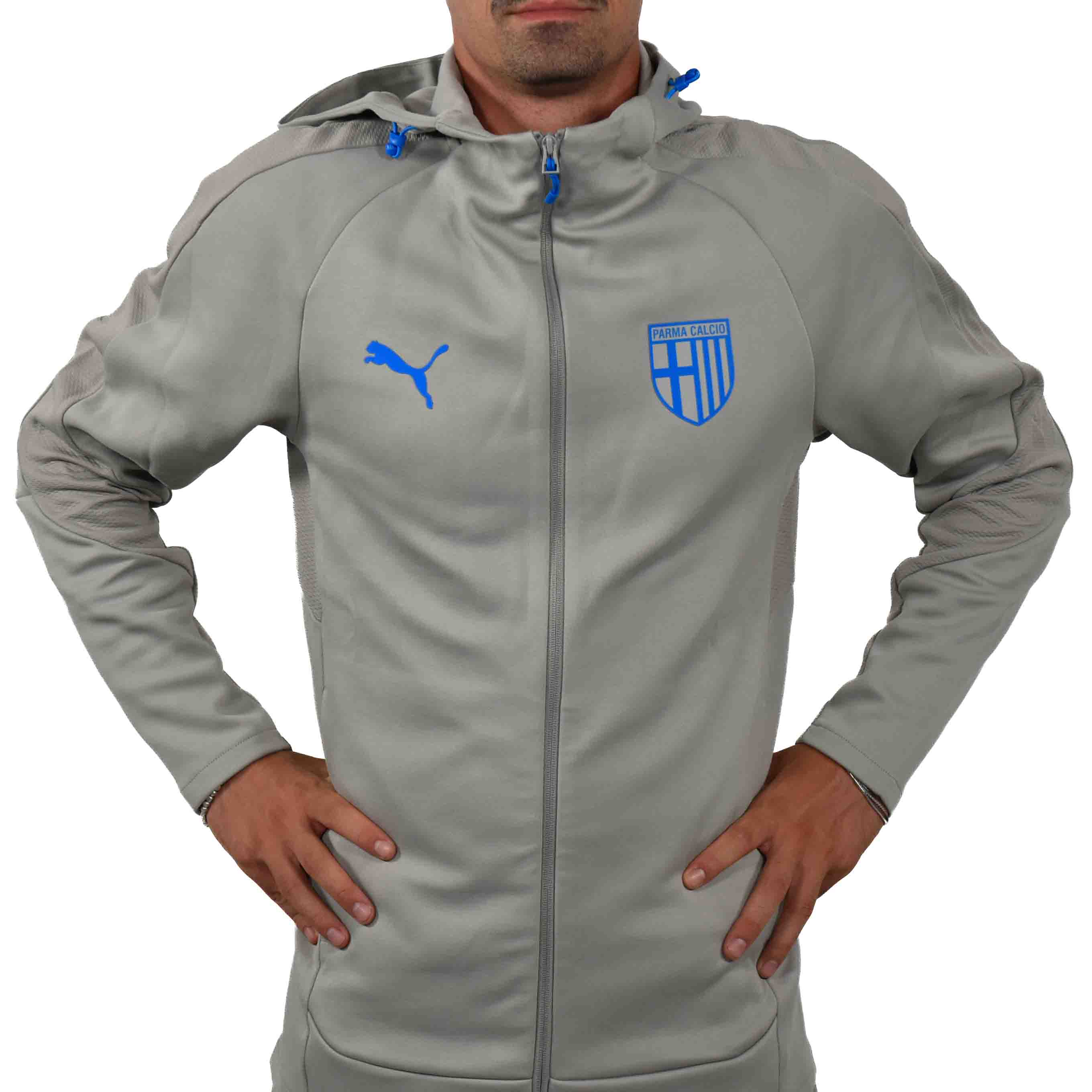 Felpa Hooded Evostripe Zip Smokey Gray-Ultra Blue - Parma Calcio