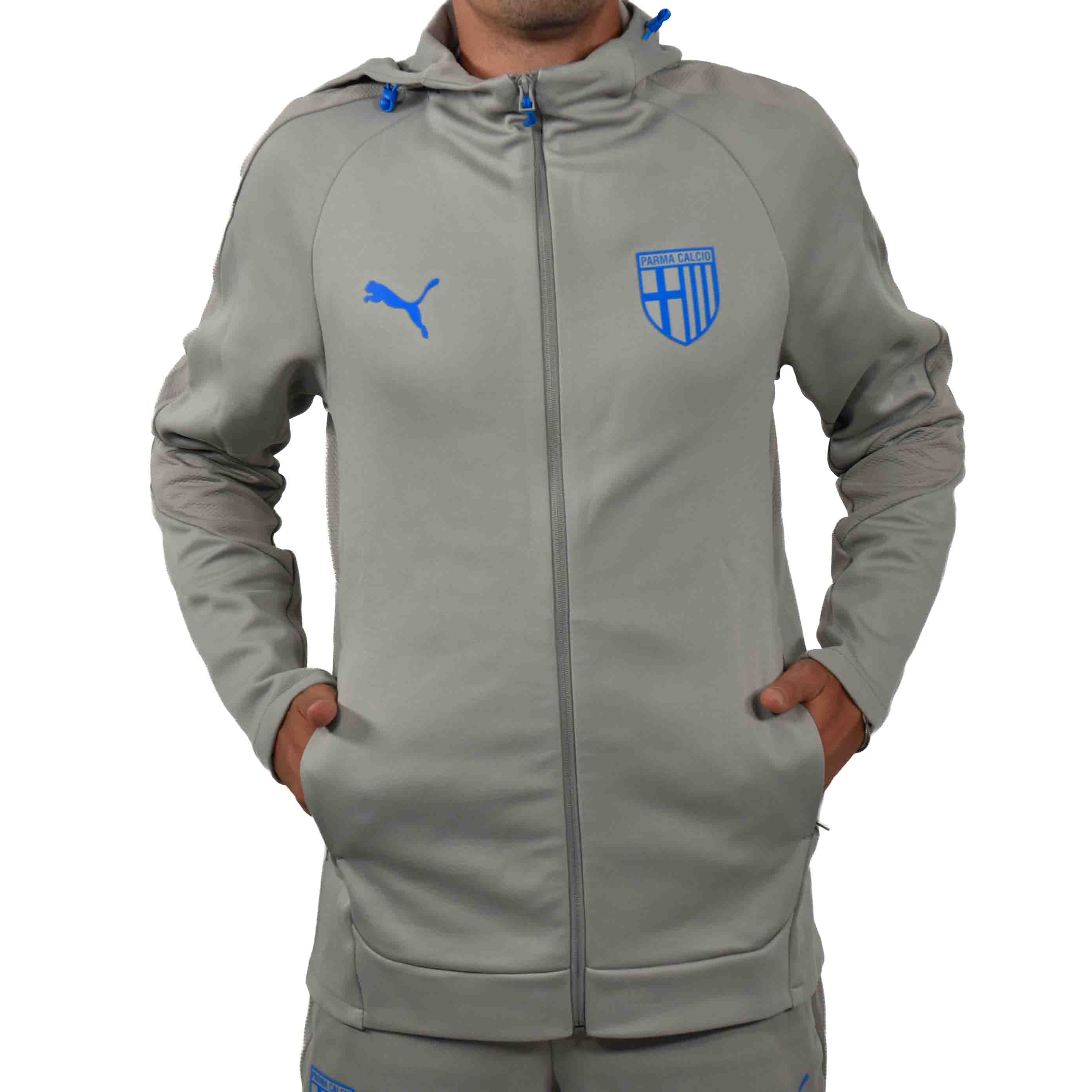 Felpa Hooded Evostripe Zip Smokey Gray-Ultra Blue - Parma Calcio