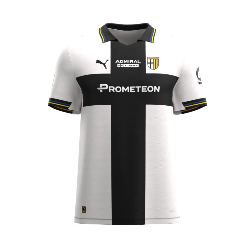 Maglia gara Home 25/26 Parma Calcio warm white con croce nera e colletto