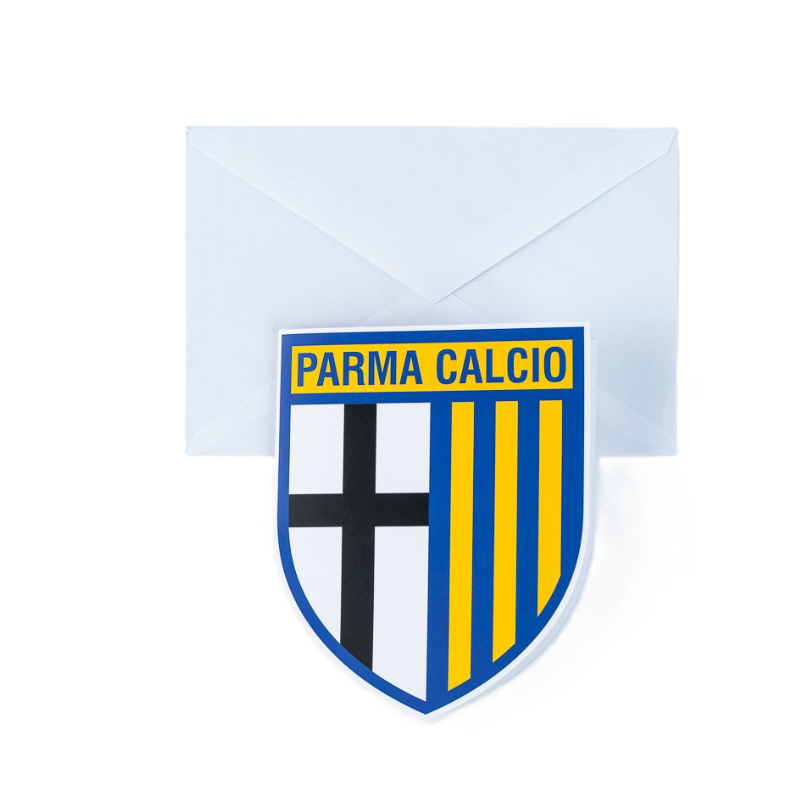 Biglietto auguri Parma Calcio a forma di scudetto e busta bianca