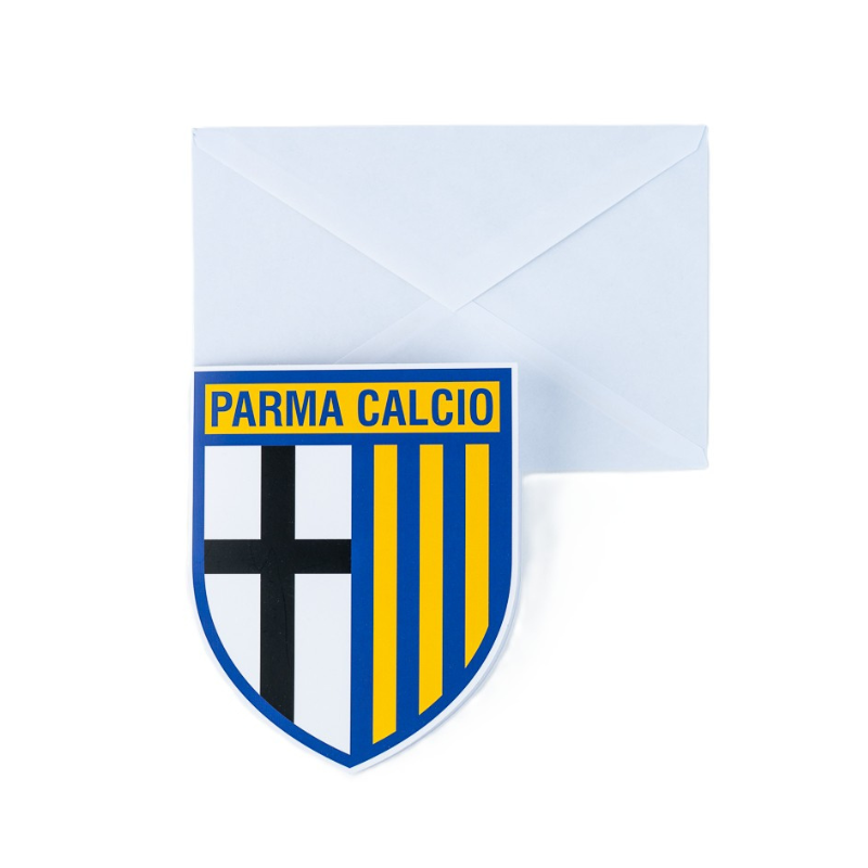 Biglietto auguri Parma Calcio a forma di scudetto e busta bianca