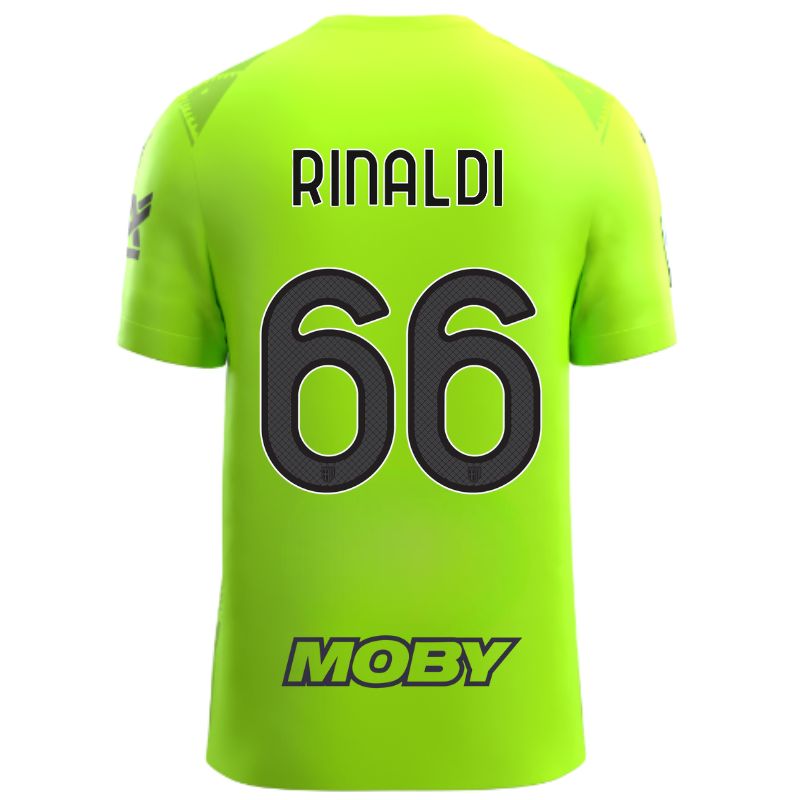 Maglia gara Parma Calcio portiere Green Glare con trama geometrica sul fronte personalizzata con nome e numero RInaldi 66, sponsor e patch serie A
