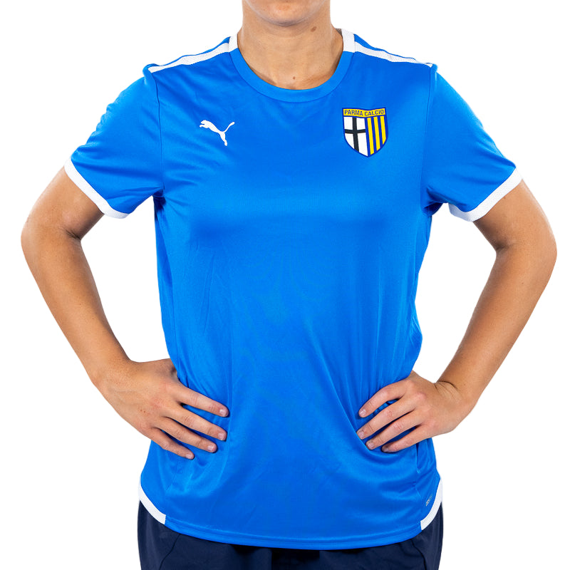 Maglia training woman blu elettrico con strisce bianche sulle spalle