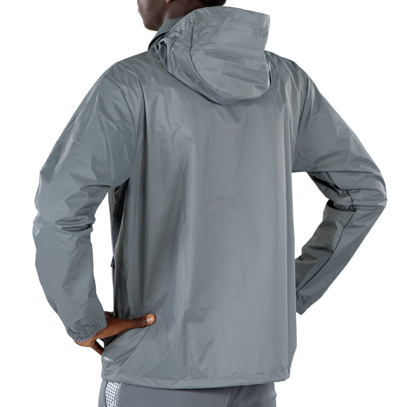 Retro giacca antipioggia training grigia con tasche laterali, cappuccio e logo Parma Calcio e Puma