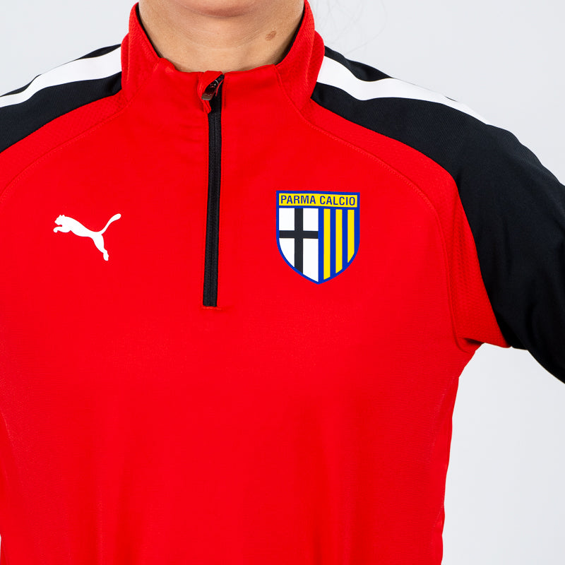 Felpa 1/4 zip training woman rossa con strisce bianche e nere sulle spalle