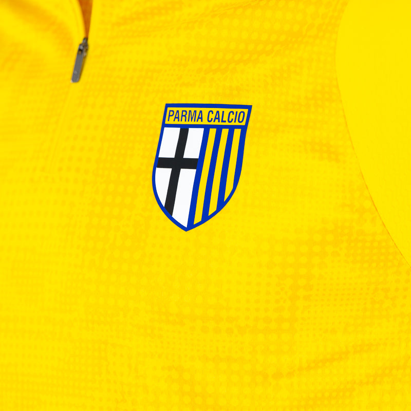 Dettaglio logo Parma Calcio felpa 1/4 zip allenamento gialla uomo