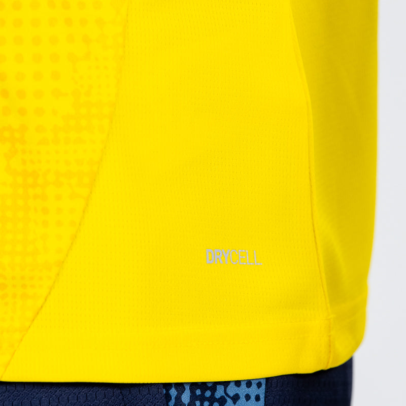 Dettaglio scritta Drycell felpa 1/4 zip gialla allenamento uomo