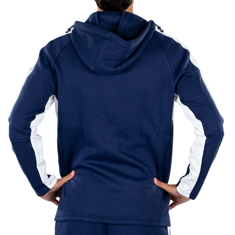 Felpa con cappuccio e zip uomo blu navy, bande laterali bianche in vita e sulle maniche, logo Parma Calcio e Puma