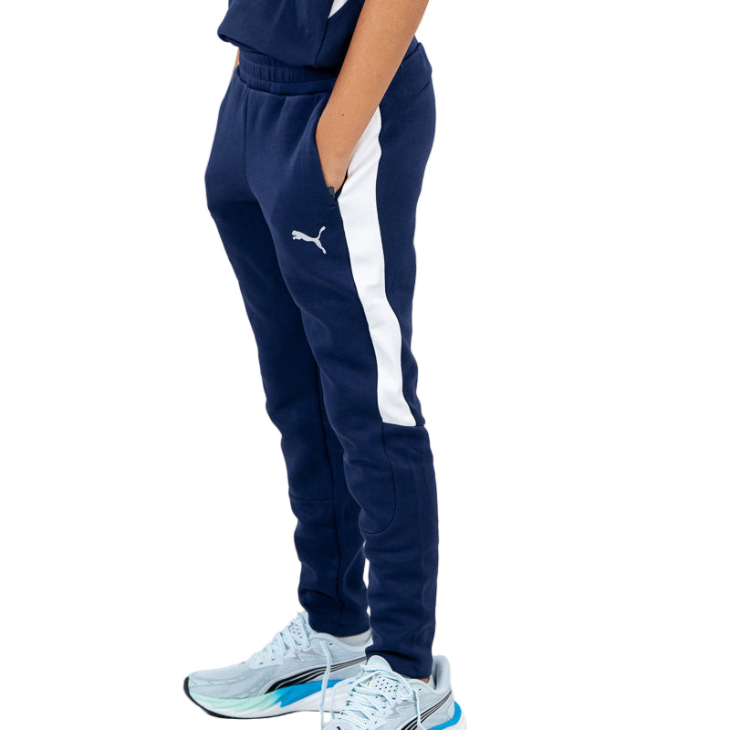 Pantalone tuta lungo blu navy bambino con elastico in vita, bande laterali bianche, logo Parma Calcio e logo Puma