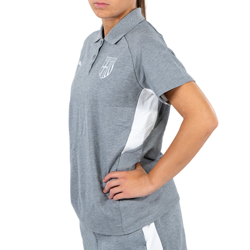 Polo grigia woman con bande laterali bianchi, colletto revers logo Parma Calcio e Puma