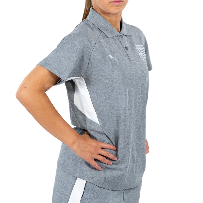 Polo grigia woman con bande laterali bianchi, logo Parma Calcio e Puma