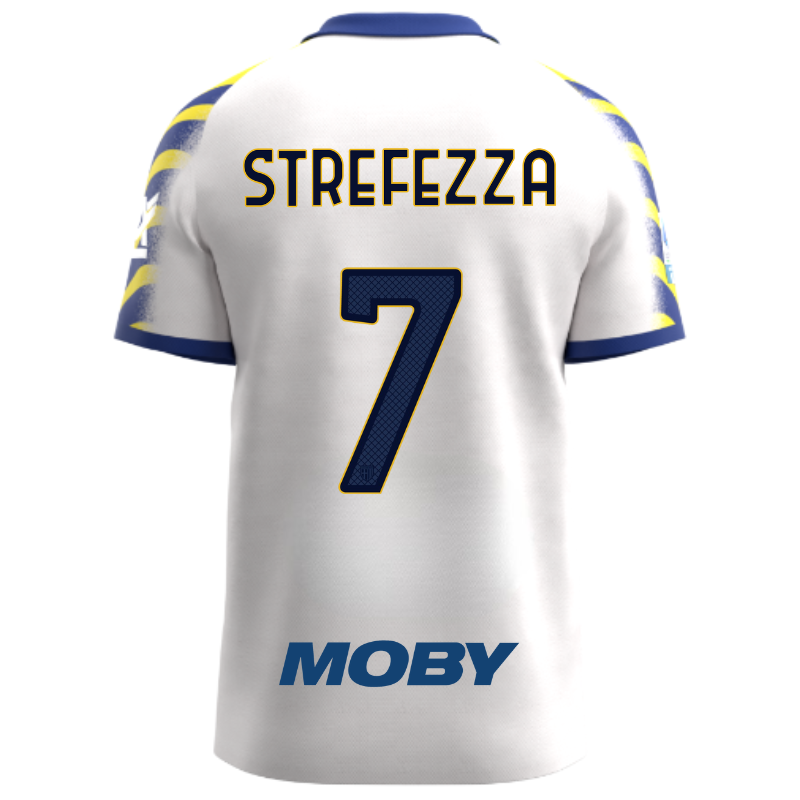 Maglia gara third adulto bianca con maniche gialle e blu  e personalizzazione Strefezza 7