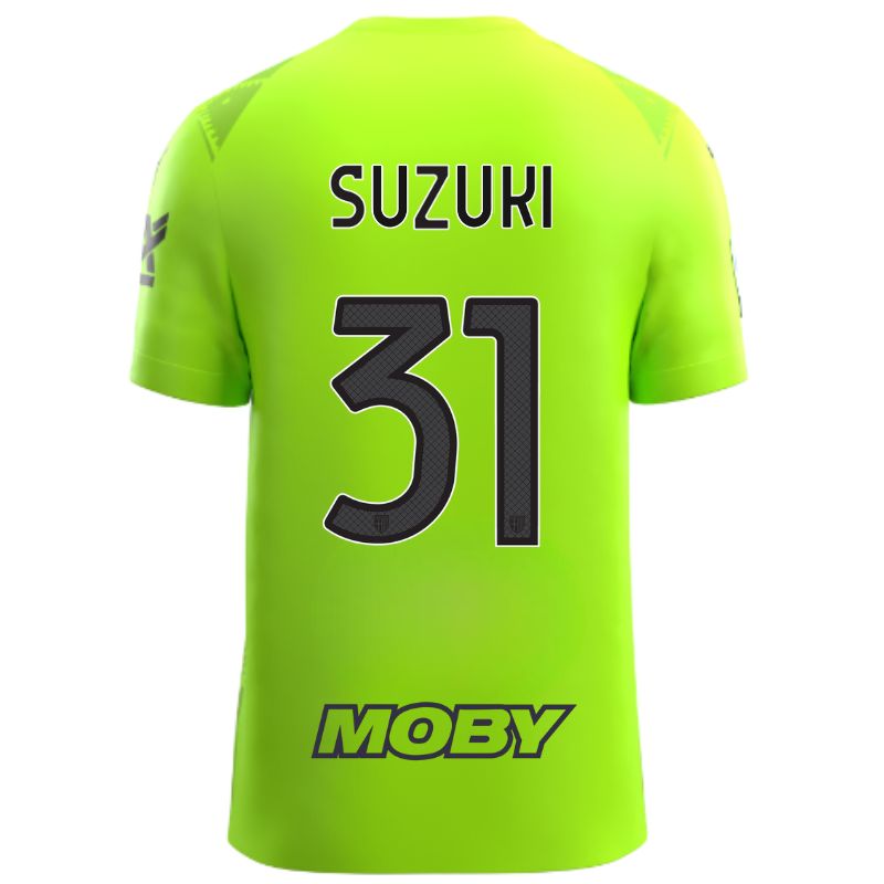 Maglia gara Parma Calcio portiere Green Glare con trama geometrica sul fronte personalizzata con nome e numero Suzuki 31, sponsor e patch serie A